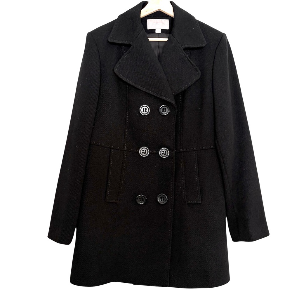 NWOT Croft & Barrow Wool Pea Coat Double Breasted Black Trench Classic Preppy L
